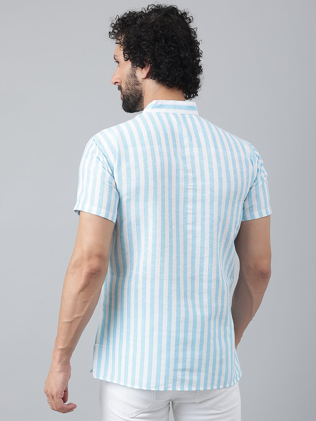 RIAG Blue Color Short Sleeves Casual Men's Cotton Short Kurta