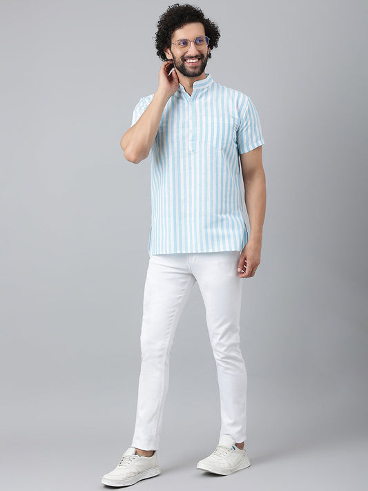 RIAG Blue Color Short Sleeves Casual Men's Cotton Short Kurta