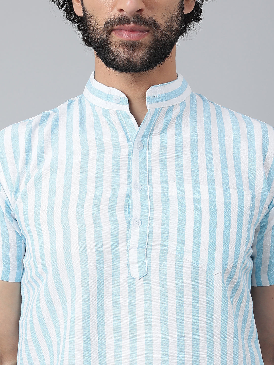 RIAG Blue Color Short Sleeves Casual Men's Cotton Short Kurta