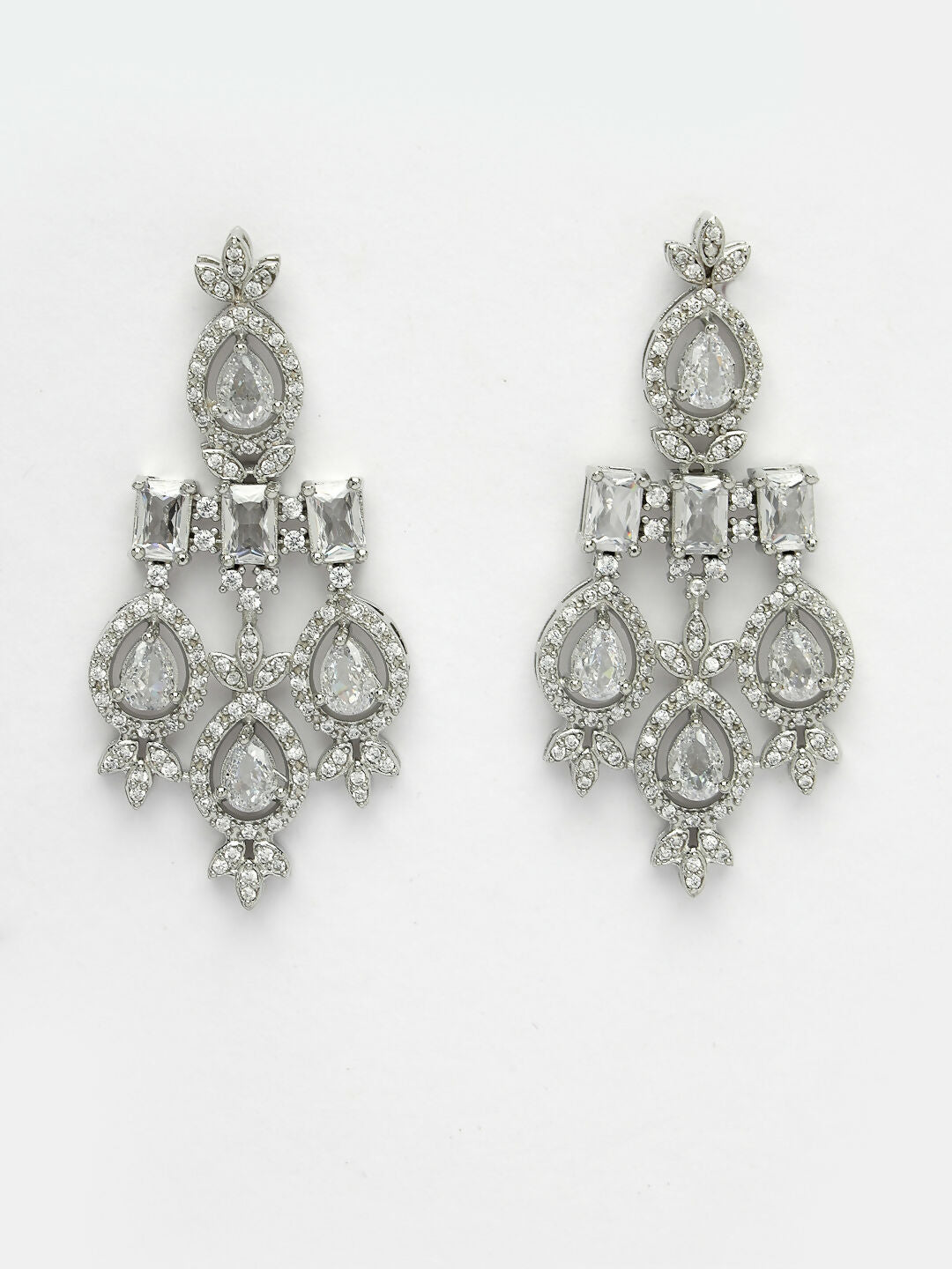 NVR Women's Silver-Plated Cubic Zirconia Studded Handcrafted Jewellery Set - Grab2buy