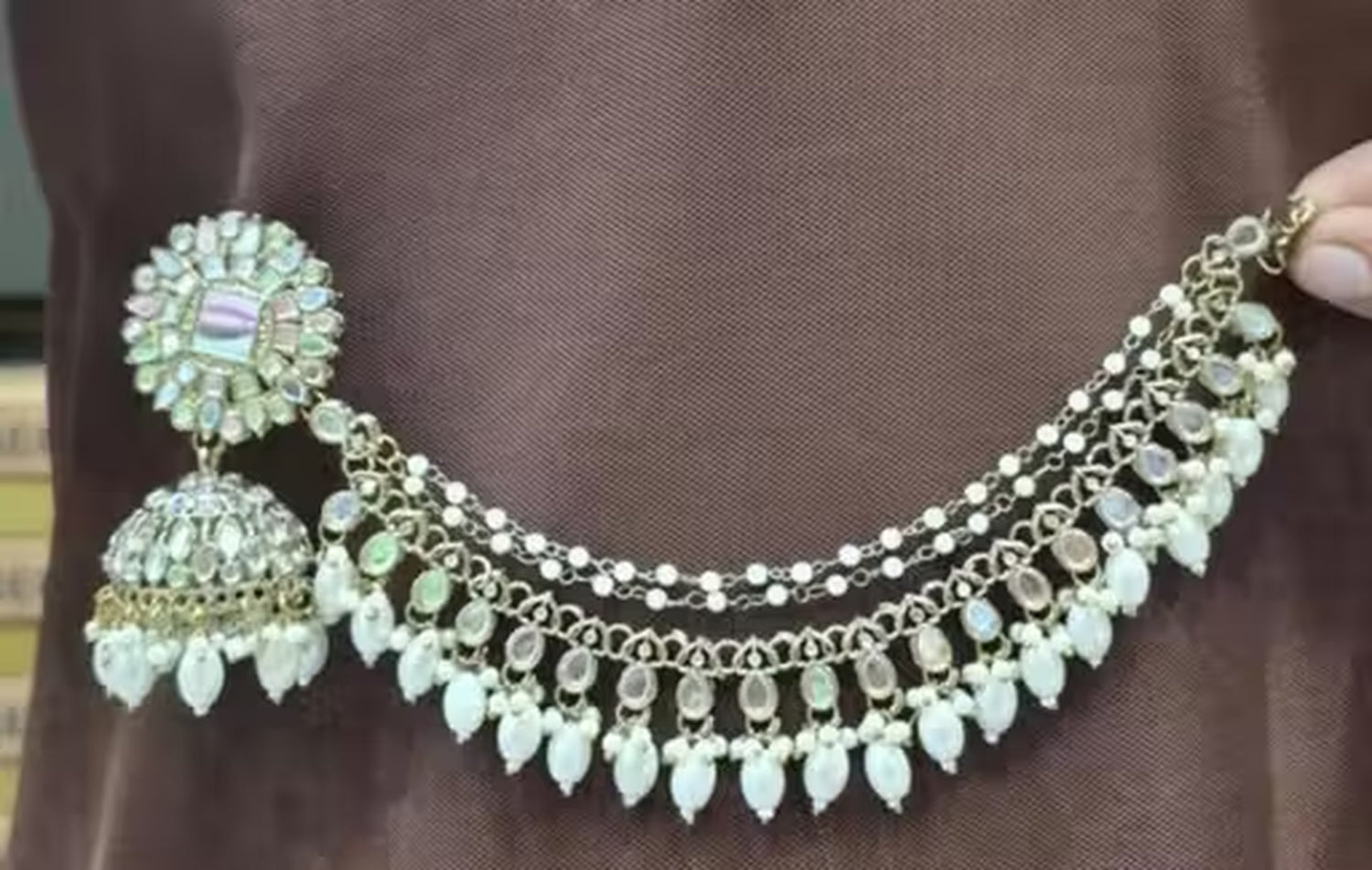 Jewel City Traditional Handcrafted Kundan Pearl Jhumka Drop Earrings And Maang Tikka Set