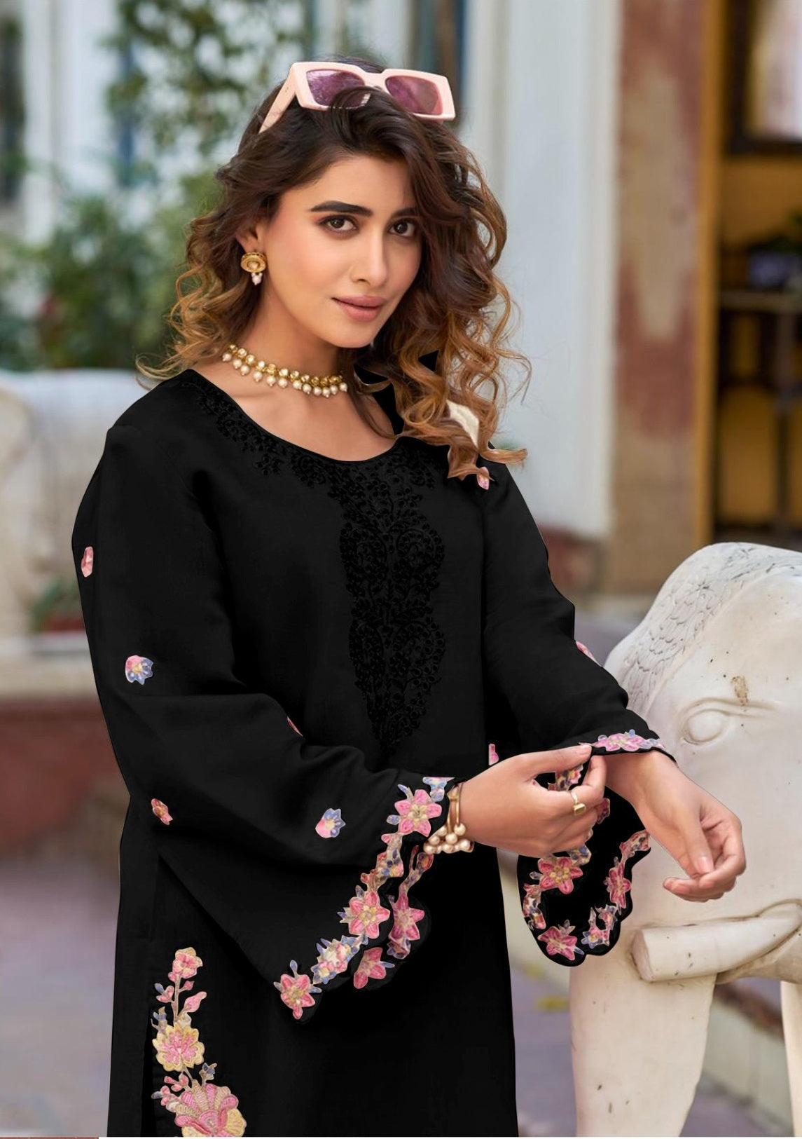 Anaita Black Embroidered And Viscose Thread Work Cotton Salwar Suit