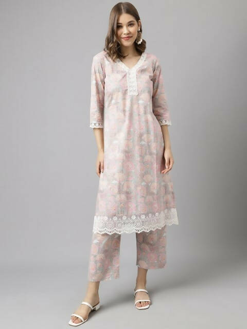 FIORRA Women's Pink Cotton A-Line Kurta Set 