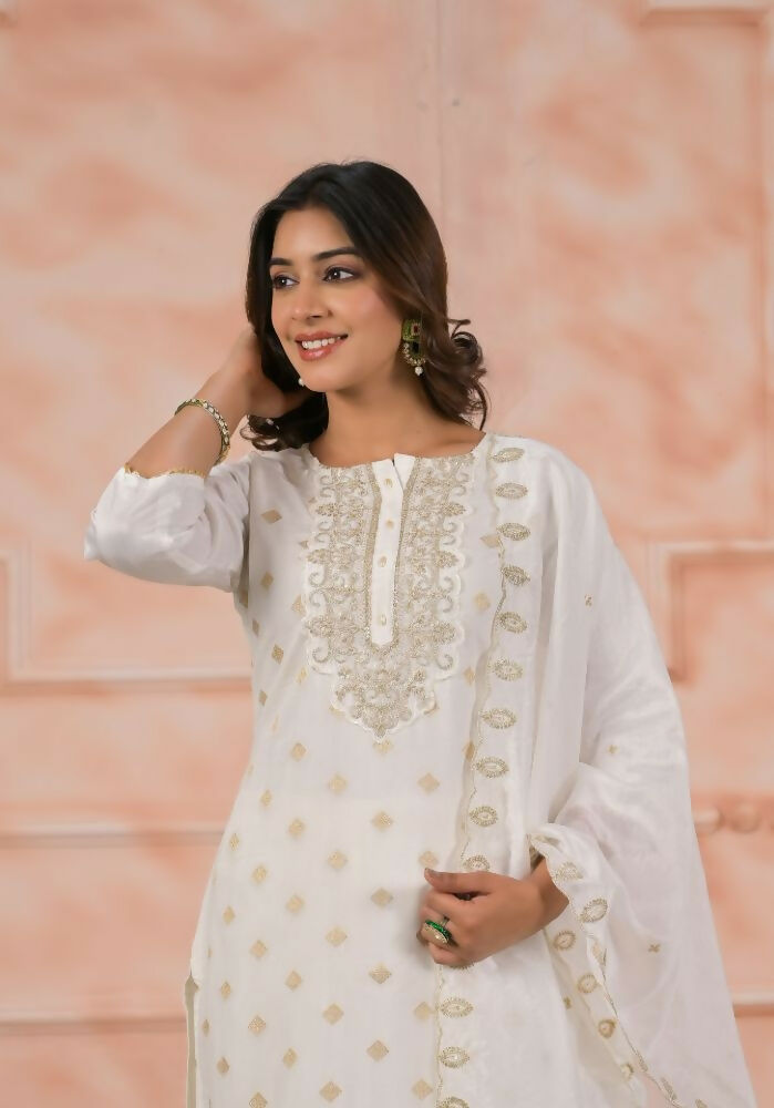 Ethnic Festive Wear Viscose White Stitched Suit With Dupatta - Anbazaar