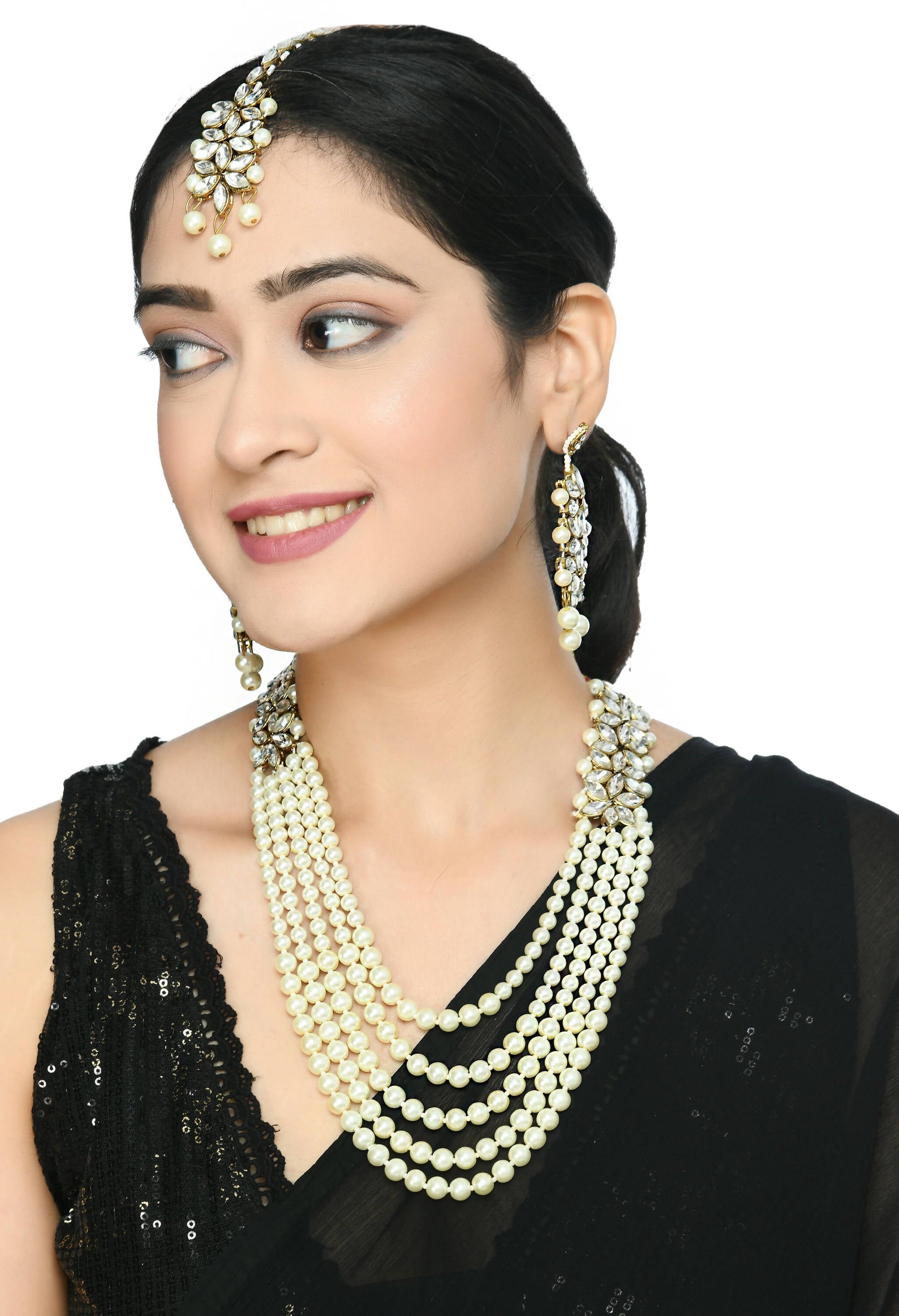 Mominos Fashion Johar Kamal Gold-Plated Rani Haar with White and Off white Pearls Jewellery Set - Grab2buy