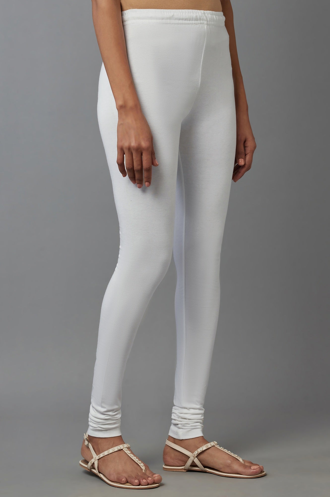 W for Woman Ecru Solid Ankle Length Churidar
