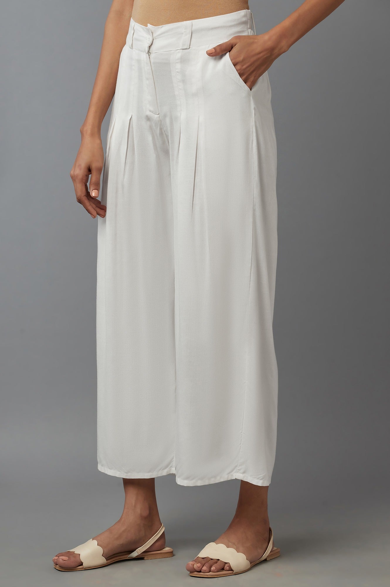 W for Woman White Tailored Volume Pants  Grab2Buy WforWoman Grab2Buy