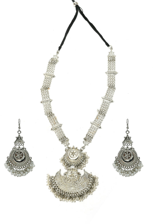 Mominos Fashion Johar Kamal Silver-Plated Brass Finish Rani Haar Statement Necklace For Women - Grab2buy