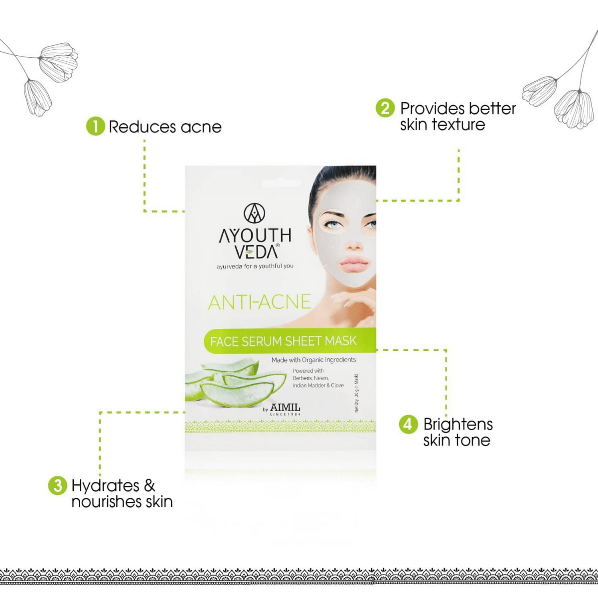 Ayouthveda Anti Acne Face Serum Sheet Mask - Grab2buy