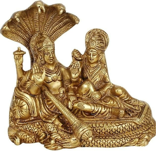 Labhcart Brass Lakshmi Vishnu Idol God Goddess Statues Religious Deity Laxmi Vishnu Resting On Sheshnaag - Grab2buy