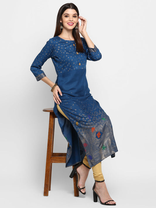 NOZ2TOZ Women's Dark Aqua Color Rayon Straight Kurta Only