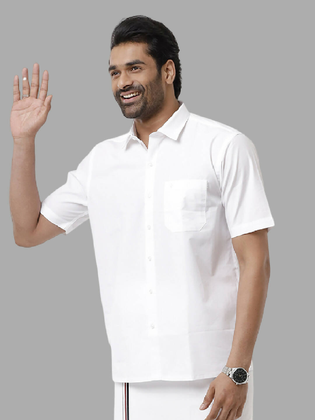 Ramraj Cotton Mens Half Sleeve White Shirt Plus Size - Samrat Cotton 