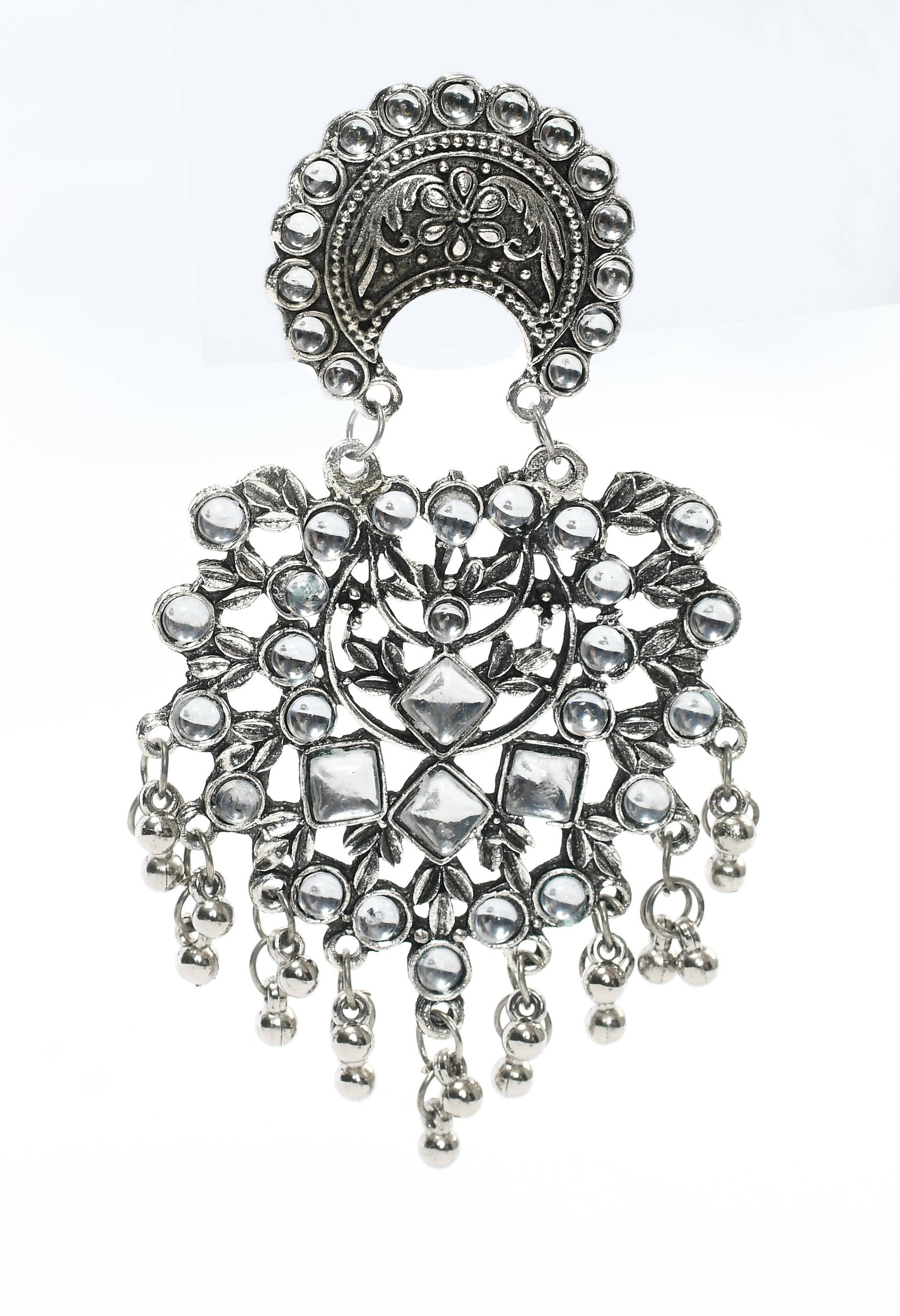 Mominos Fashion Johar Kamal Silver Color Base With Kundan Earrings - Grab2buy