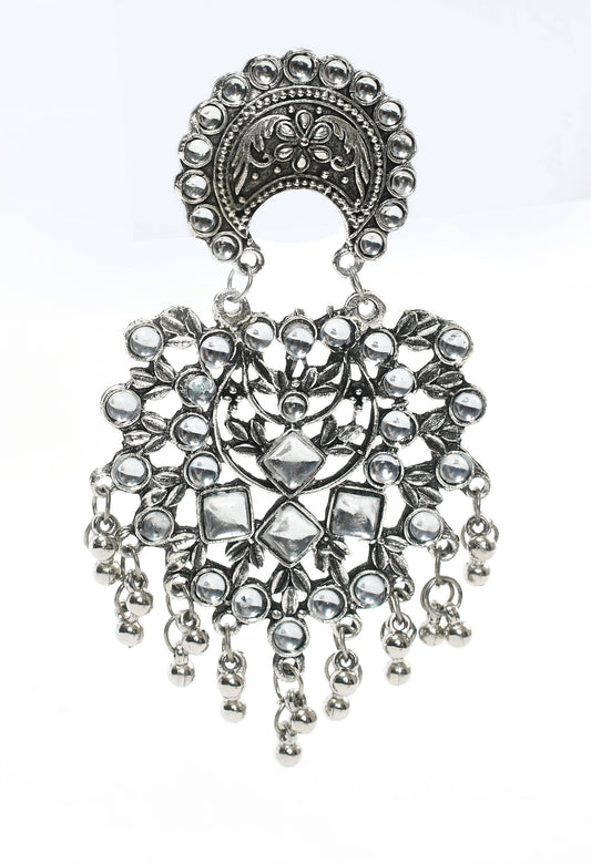 Mominos Fashion Johar Kamal Silver Color Base With Kundan Earrings - Grab2buy