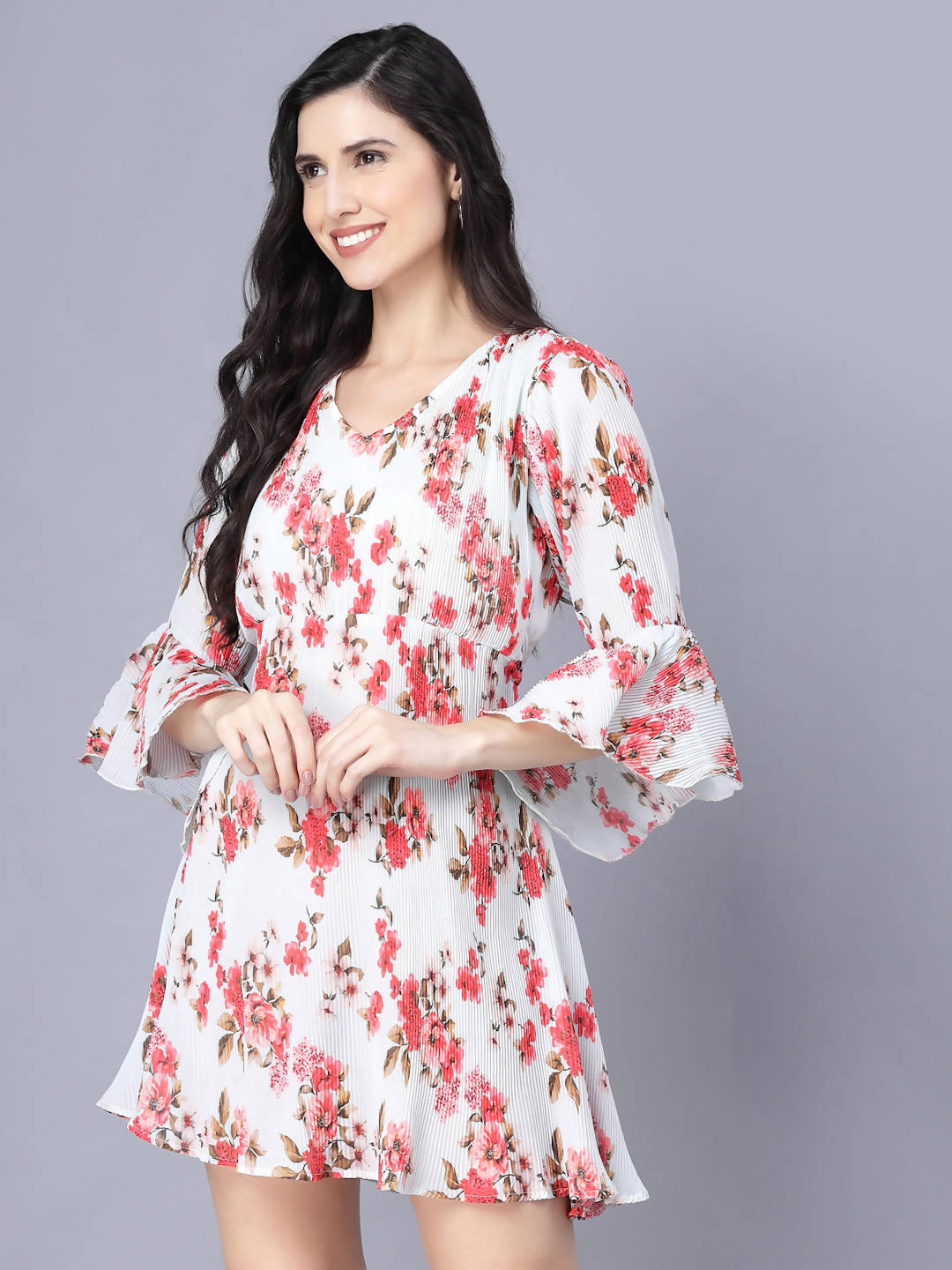 Myshka Georgette Printed 3/4 Sleeve V Neck Women Tunic