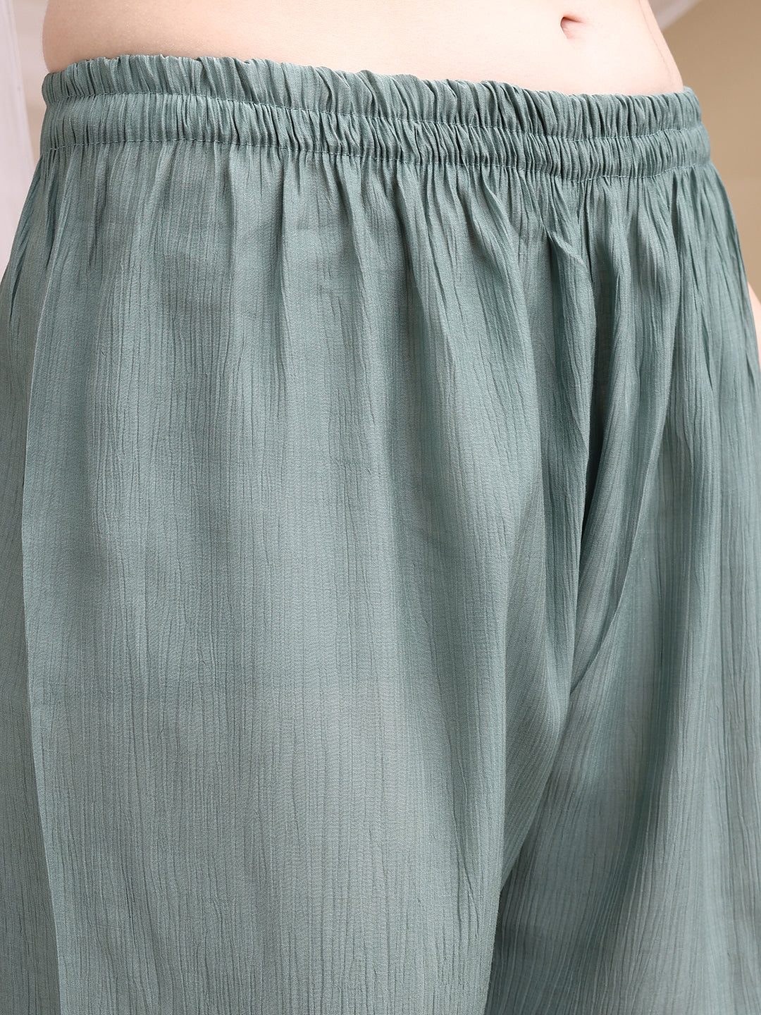 Hand Embroidered & Painted Kurta With Pant, Green - Hiral Fashion