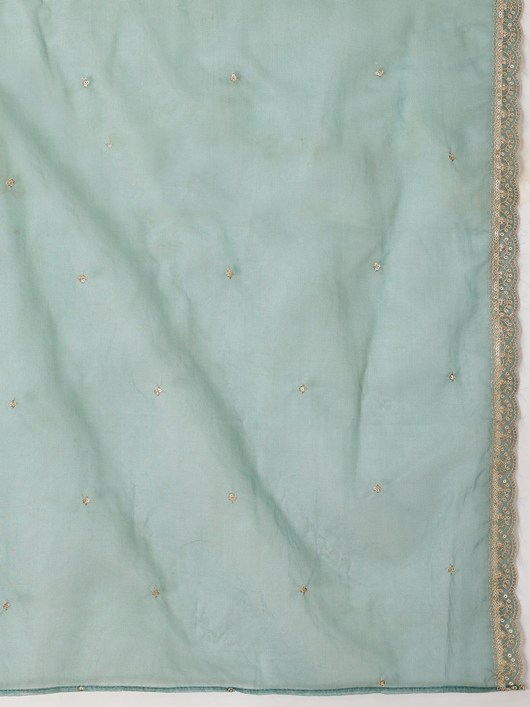 Sequin Embroidered Kurta With Pant & Embroidered Organza Dupatta, Green - Hiral Fashion