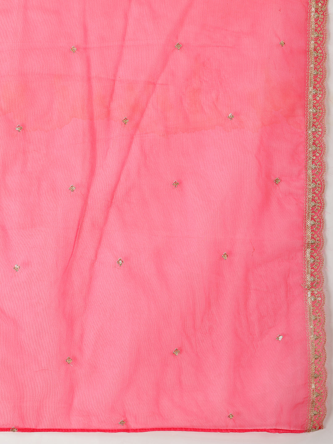 Sequin Embroidered Kurta With Pant & Embroidered Organza Dupatta, Pink - Hiral Fashion