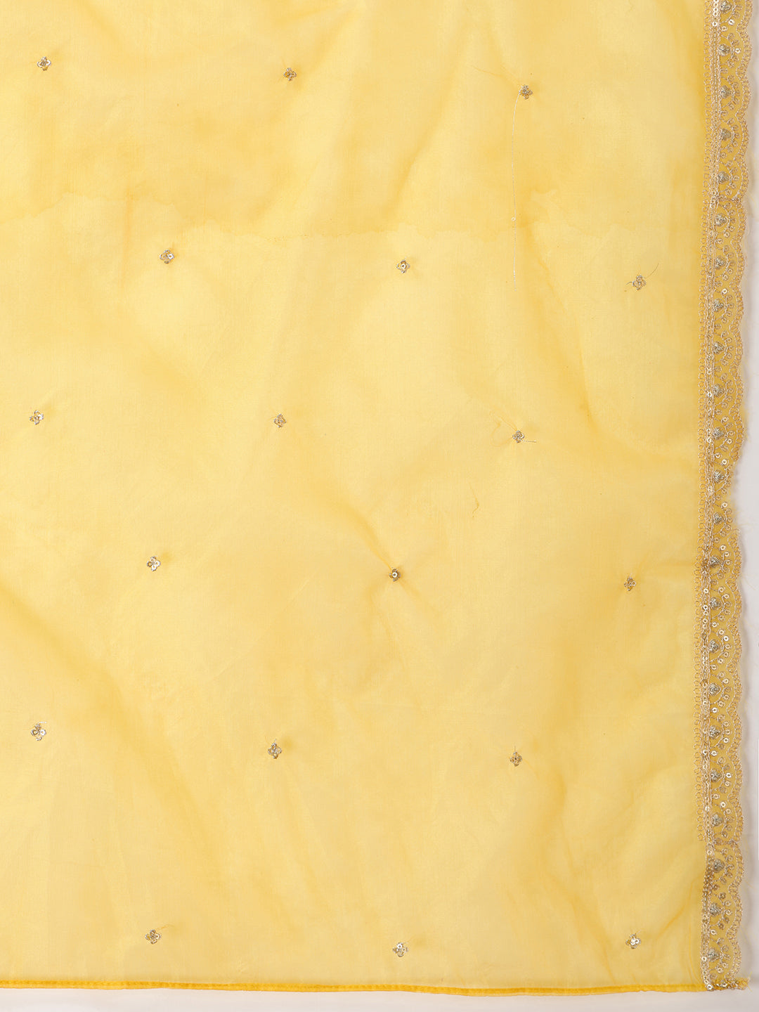 Sequin Embroidered Kurta With Pant & Embroidered Organza Dupatta, Yellow - Hiral Fashion