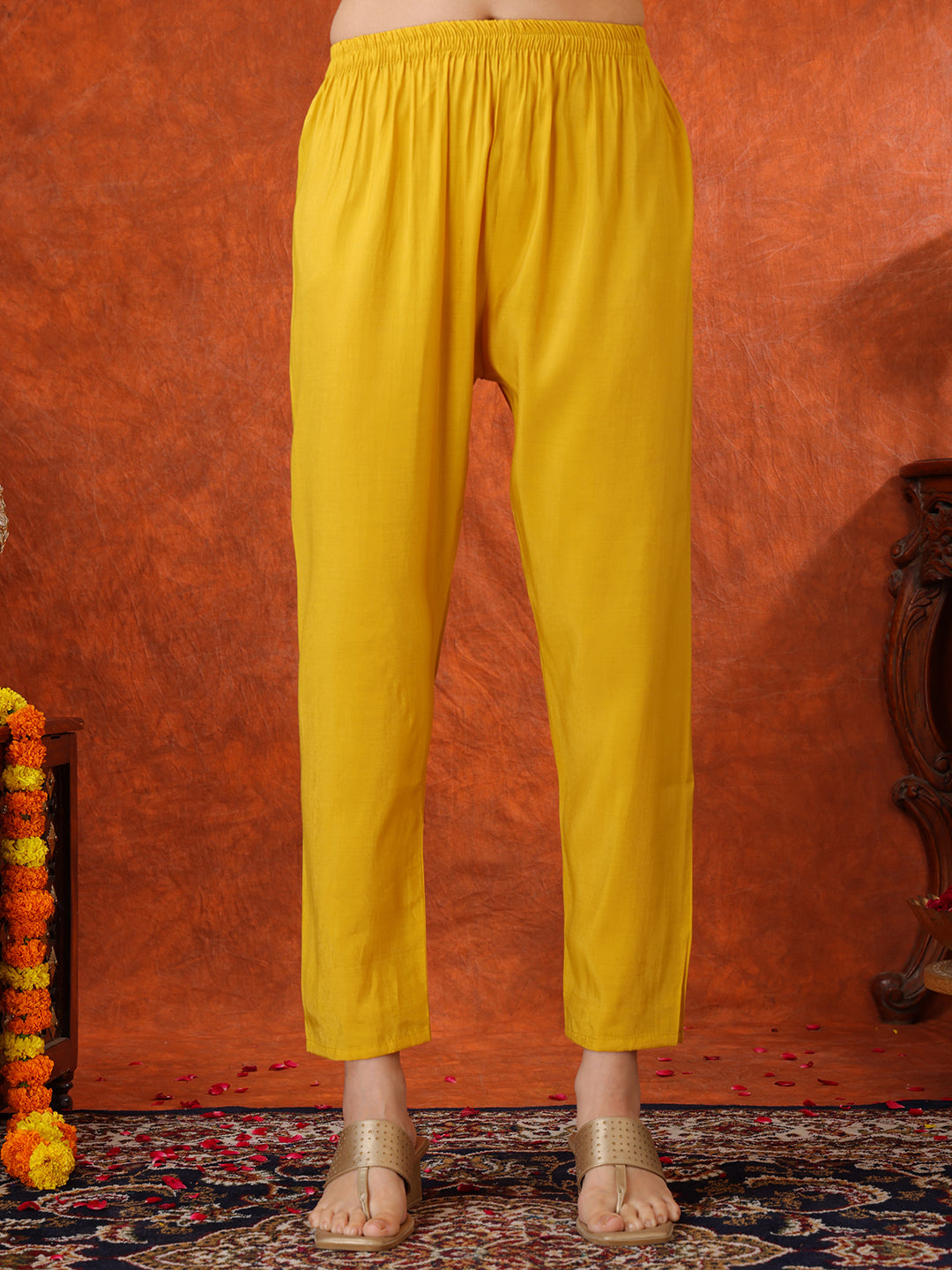 Sequin Embroidered Kurta With Pant & Embroidered Organza Dupatta, Yellow - Hiral Fashion