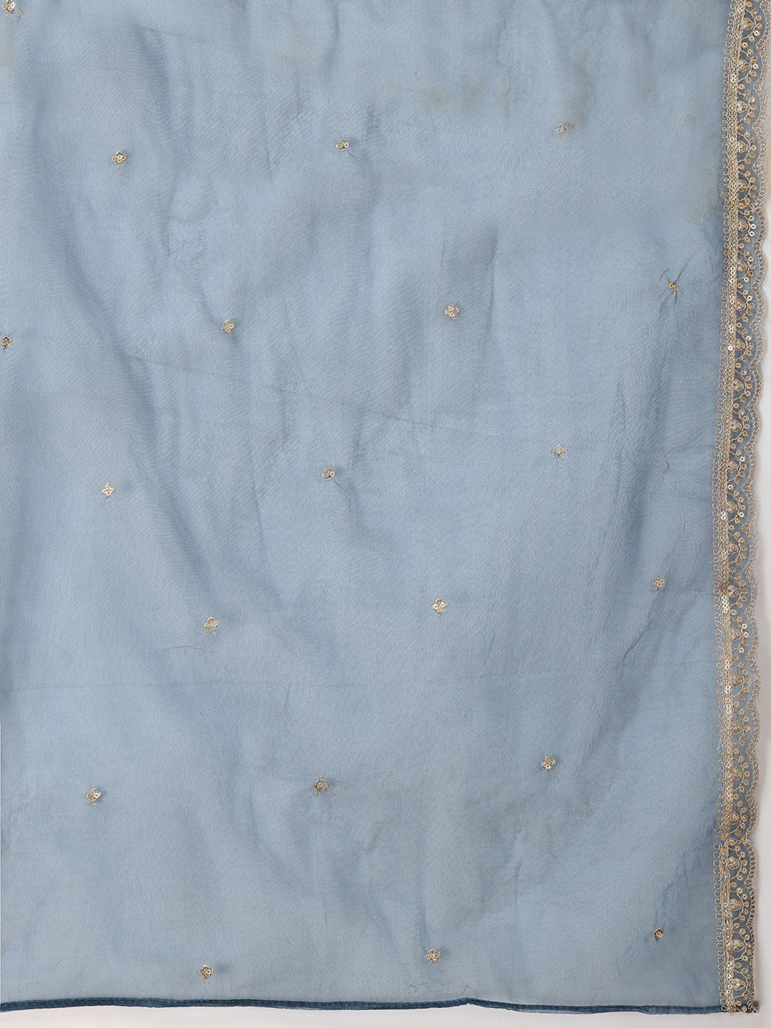 Sequin Embroidered Kurta With Pant & Embroidered Organza Dupatta, Teal - Hiral Fashion