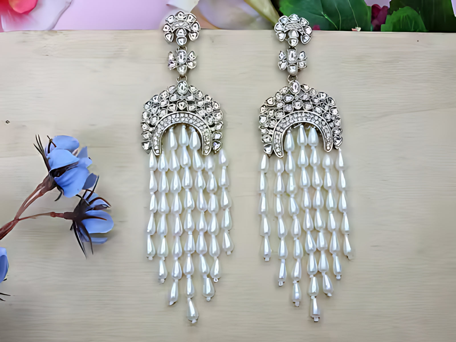 Jewel City Elegant Kundan & Pearl Long Chandelier Earrings for Women & Girls | Traditional Gold-Plated Indian Wedding Jewelry