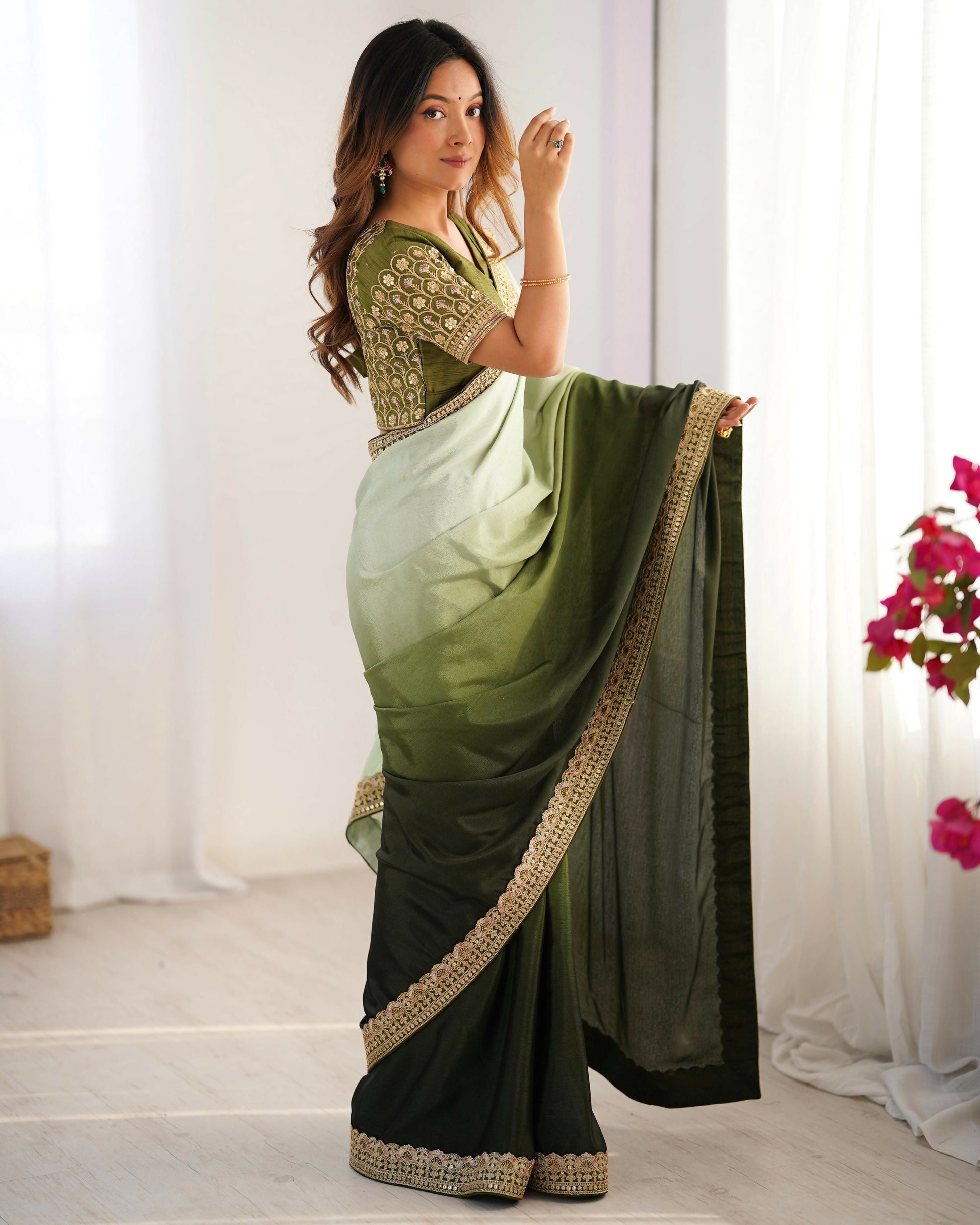 Exclusive Collection Pista Green Party Wear Chinon Salk Grab2Buy 