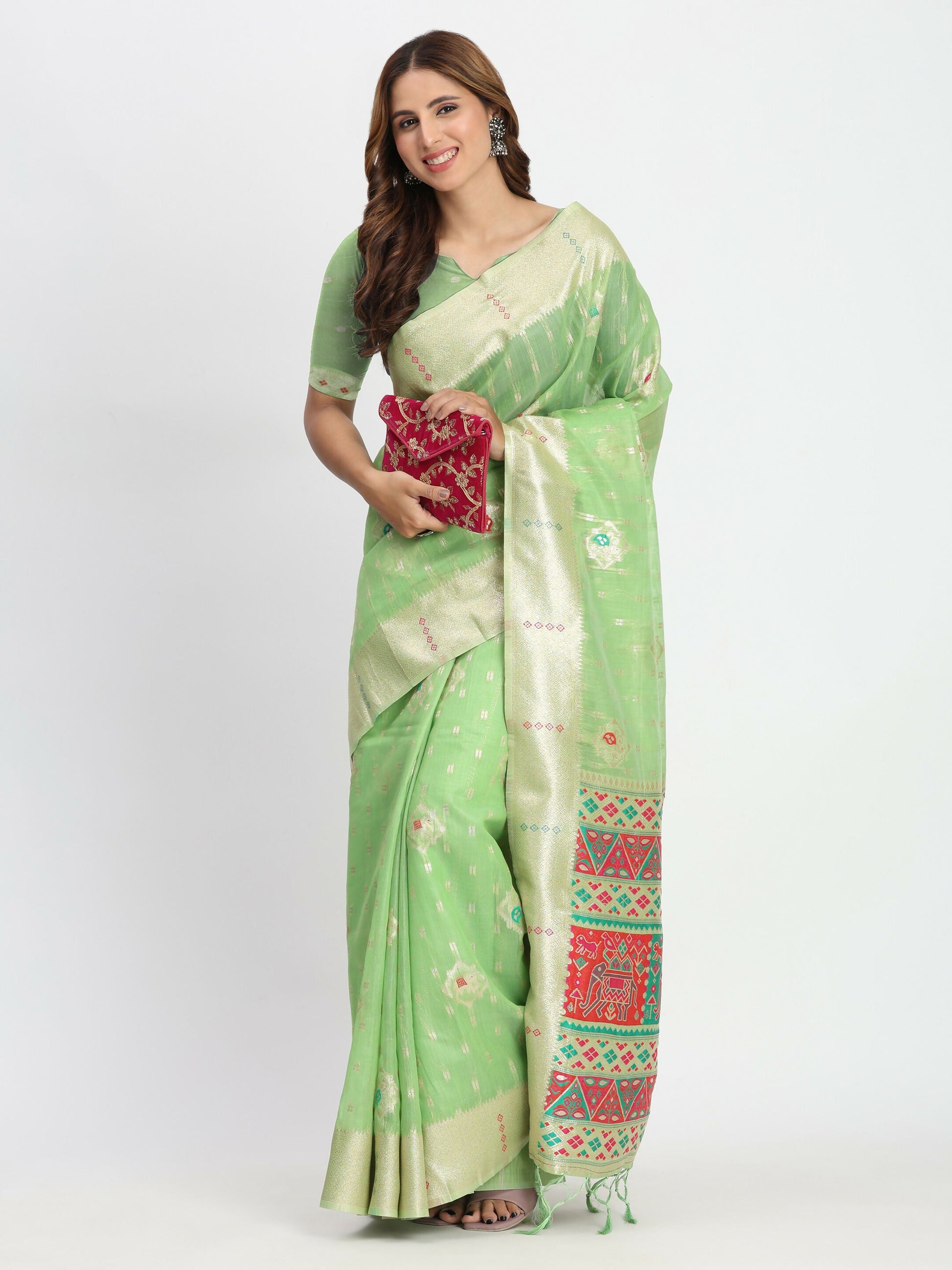 Shree Shyam Fashion Linen Cotton Light Green Saree