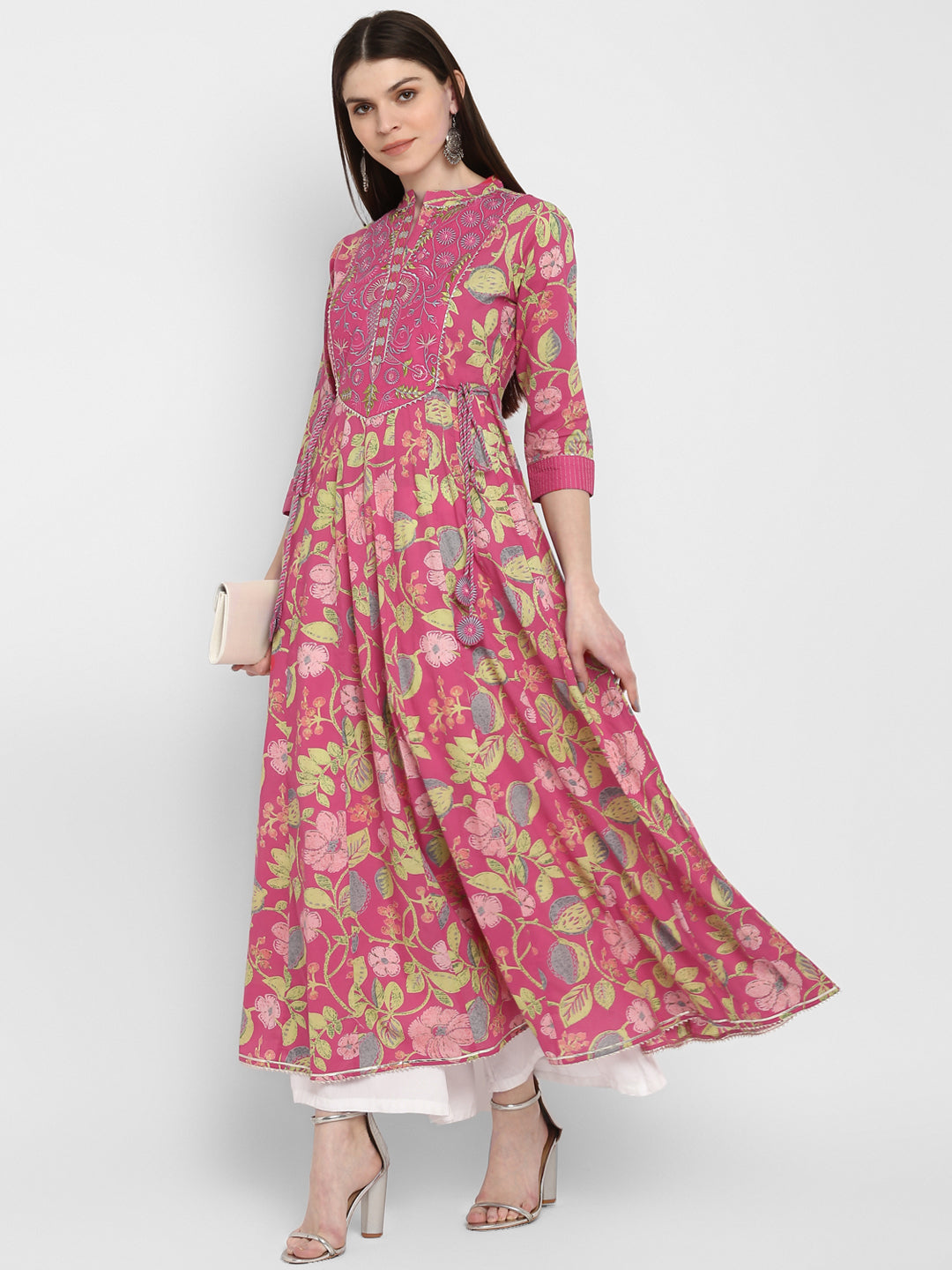 NOZ2TOZ Women's Printed Anarkali Coral Kurta- (1pc set) 
