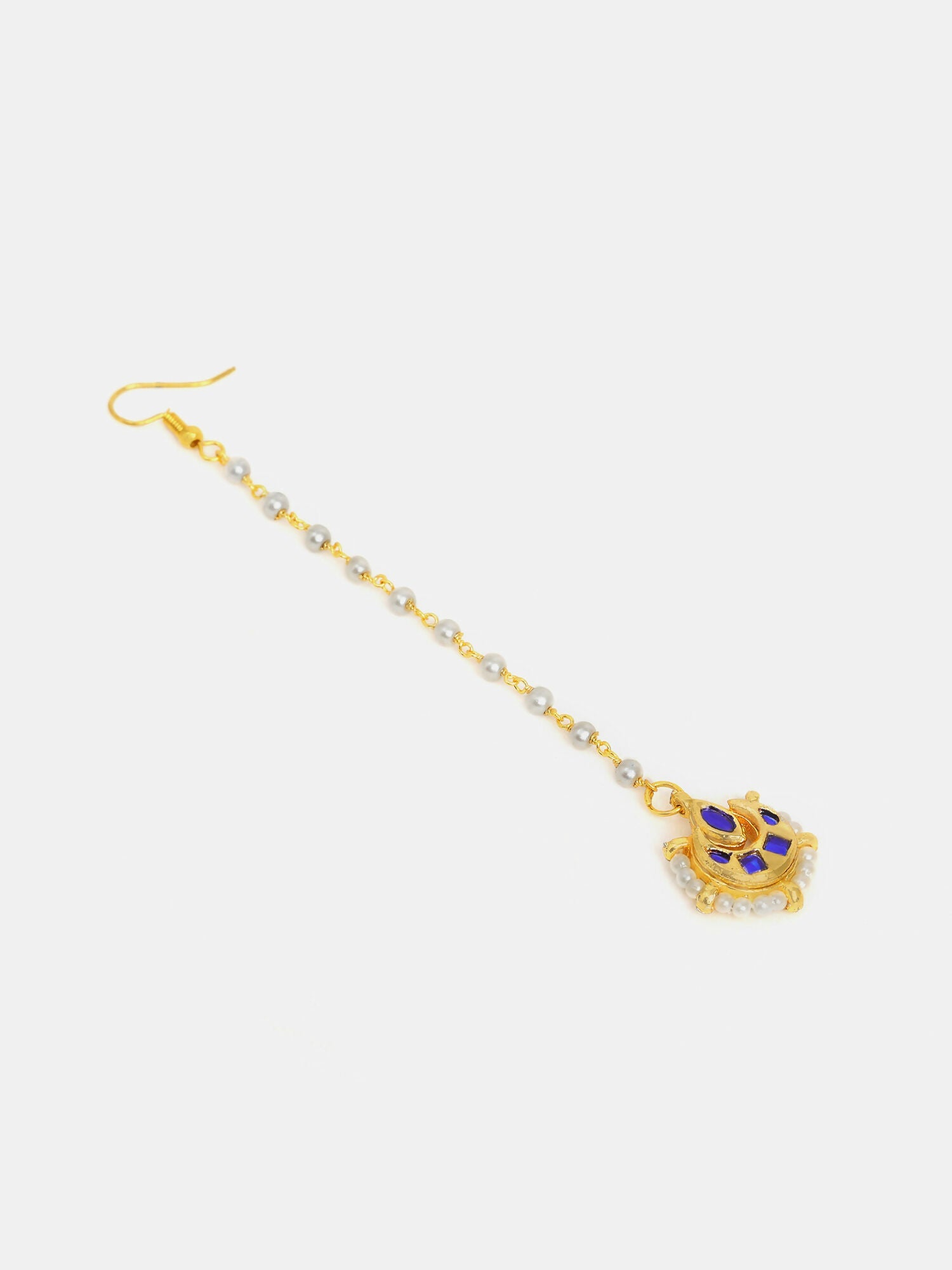 Ruby Raang Finest Gold Kundan Earrings With A Maang Tikka
