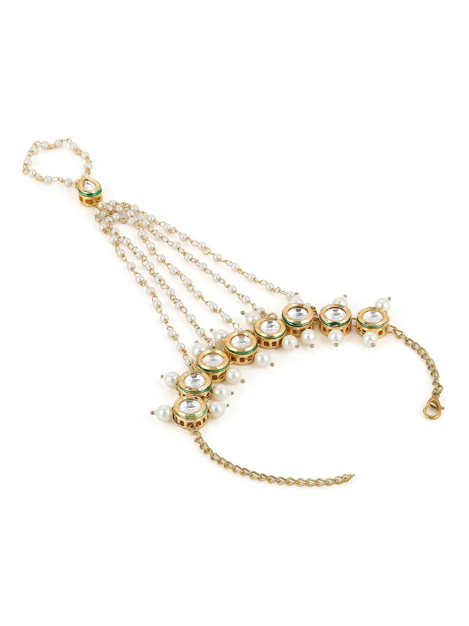 Women's Gold-Toned White Brass Kundan Gold-Polished Link Bracelet - Ruby Raang  Grab2Buy Ruby Raang Grab2Buy