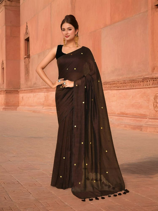 Joban Fashion Women Coffee Brown Trendy Cotton Saree