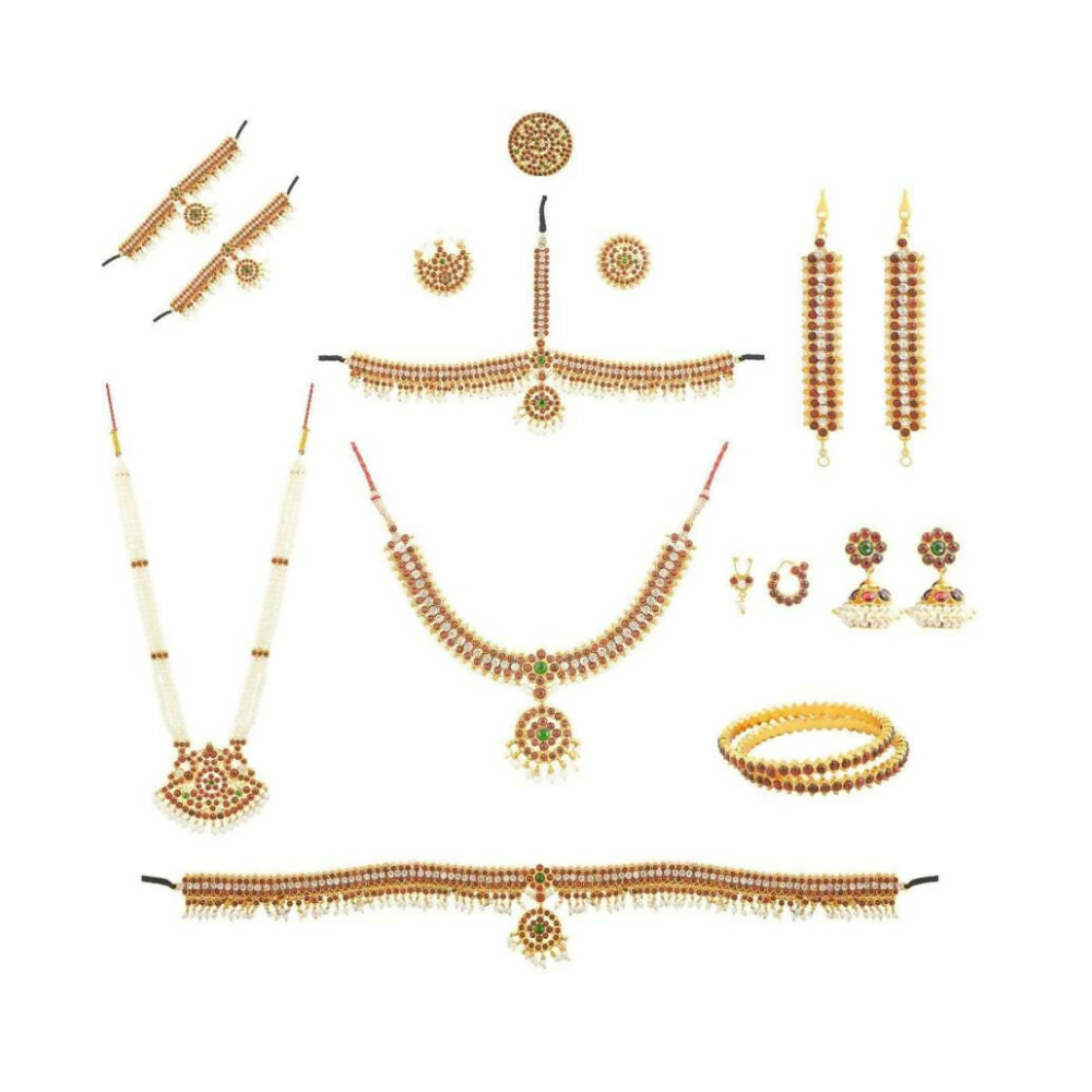 Elite trade Metal Copper Gold Green White Jewel Set Genie India