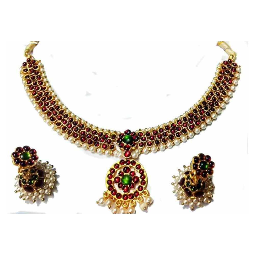 Elite trade Brass Alloy Gold Red Jewel Set Genie India