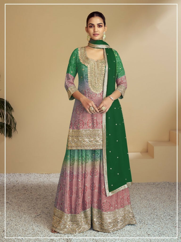 Vastranavya Bandhej Printed Chinon Chiffon Embroidered Sequins Pakistani Suit  Grab2Buy Vastranavya Grab2Buy