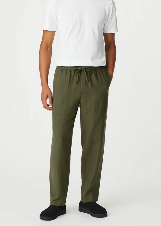 Fabmade Olive Green Cotton Linen Pajama For Men