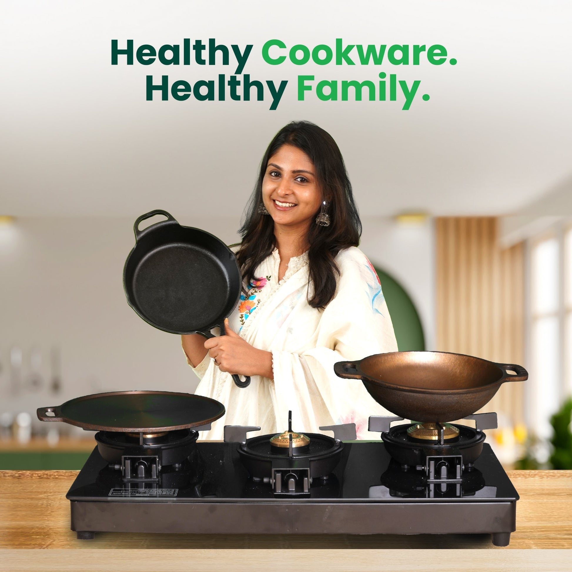 The Indus Valley Super Smooth Cast Iron Frypan, Pre-seasoned, Nonstick, 100% Pure,Toxin-free, Tadka Pan, 25.4cm, 1.7L, 2.4kg