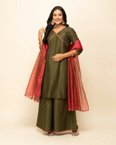 FIORRA Women's Green Silk Blend Straight Kurta Palazzo Set With Dupatta 