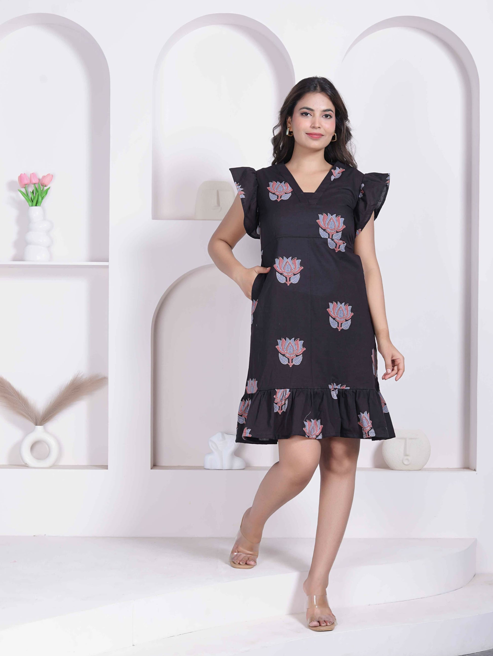 Miravan Women Empire Waist Black Mini Length Dress