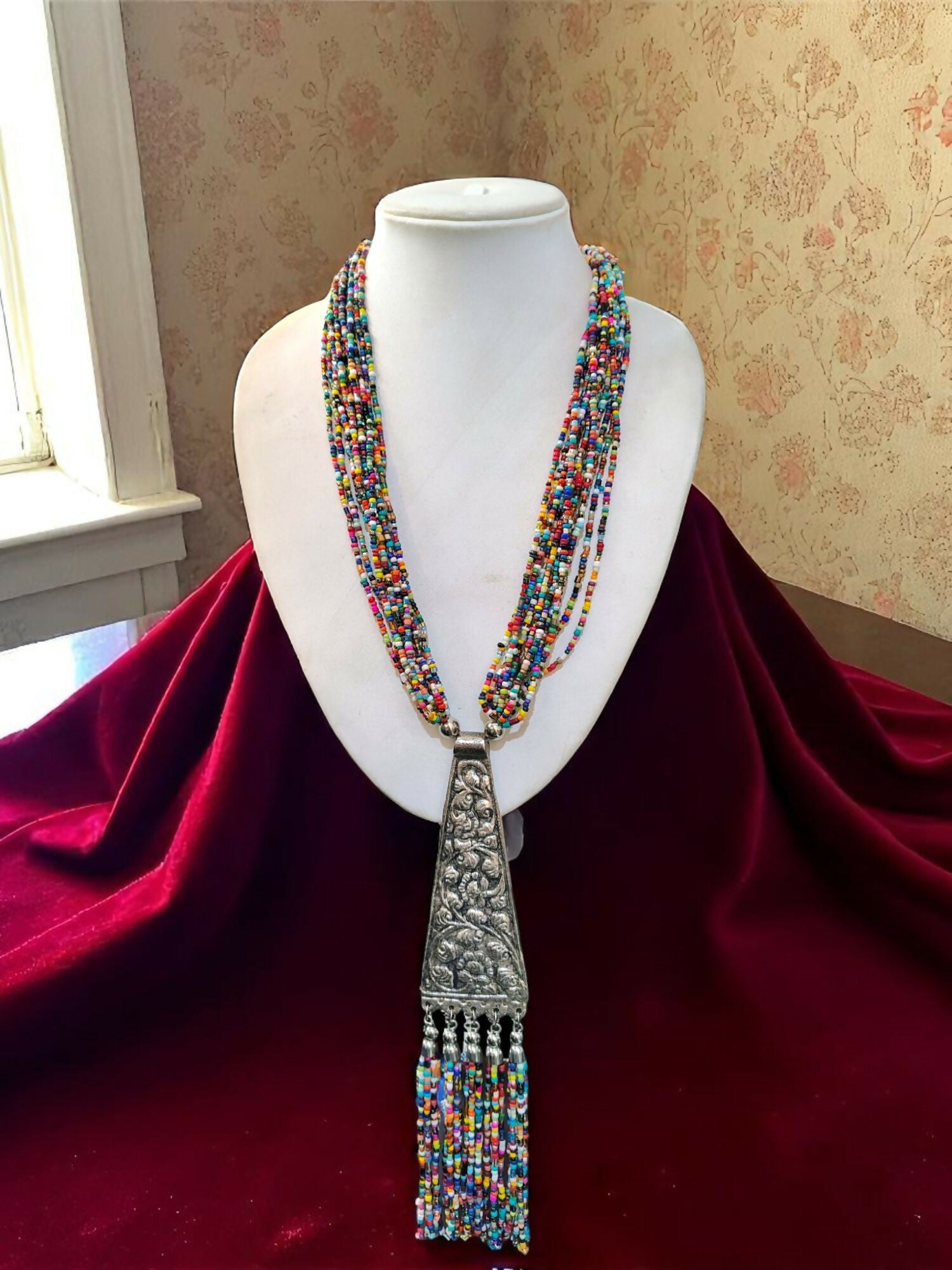 Inhanns Day-To-Dinner Tie Shaped Oxidized Black Metal Multi-Layered Long Necklace Set - Multicolor