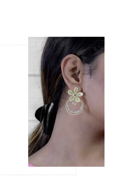 Joban Fashion Women Brass Golden White Ad Earrings 
