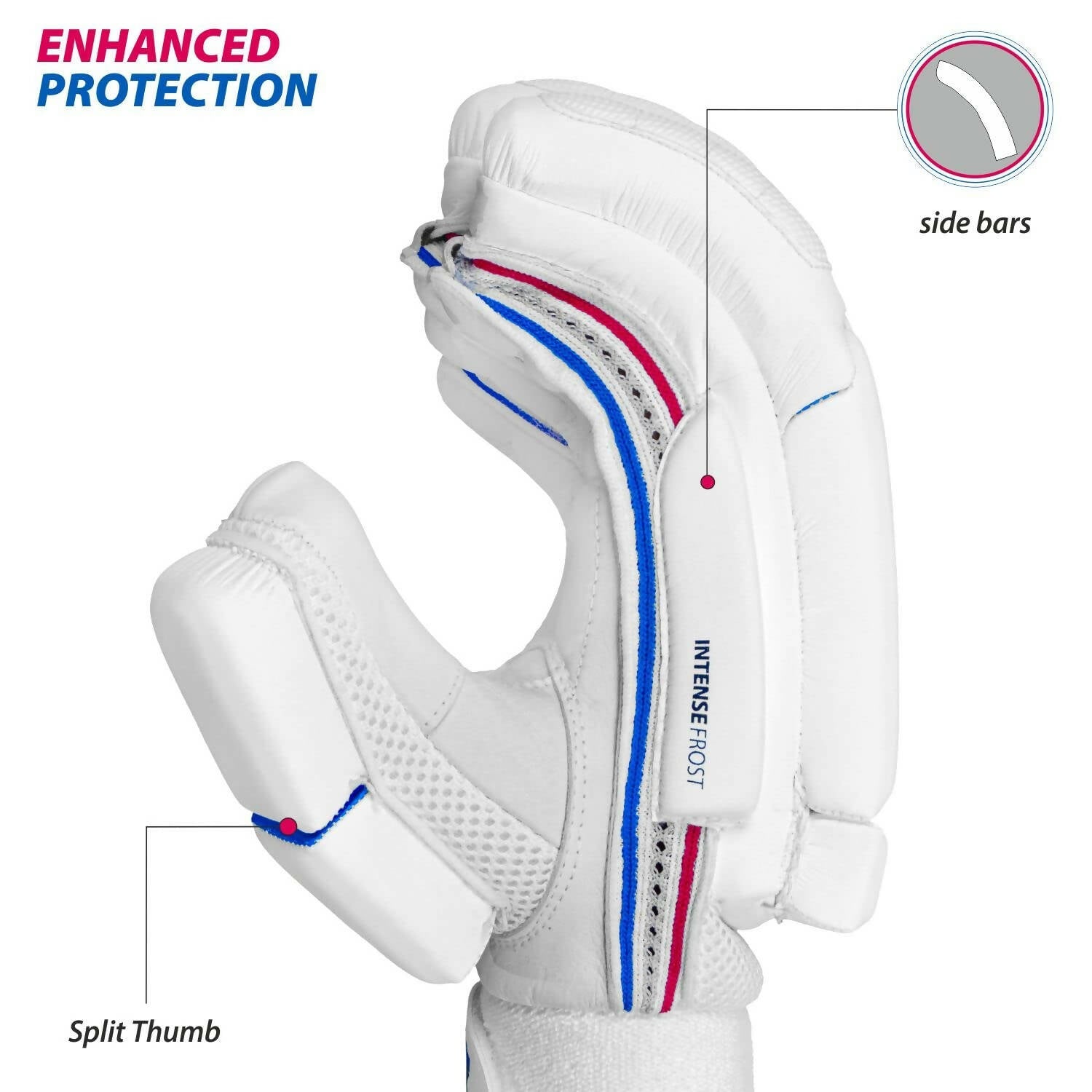 DSC Intense Frost Leather Cricket Batting Gloves for Mens - Right Hand, White, One Size 