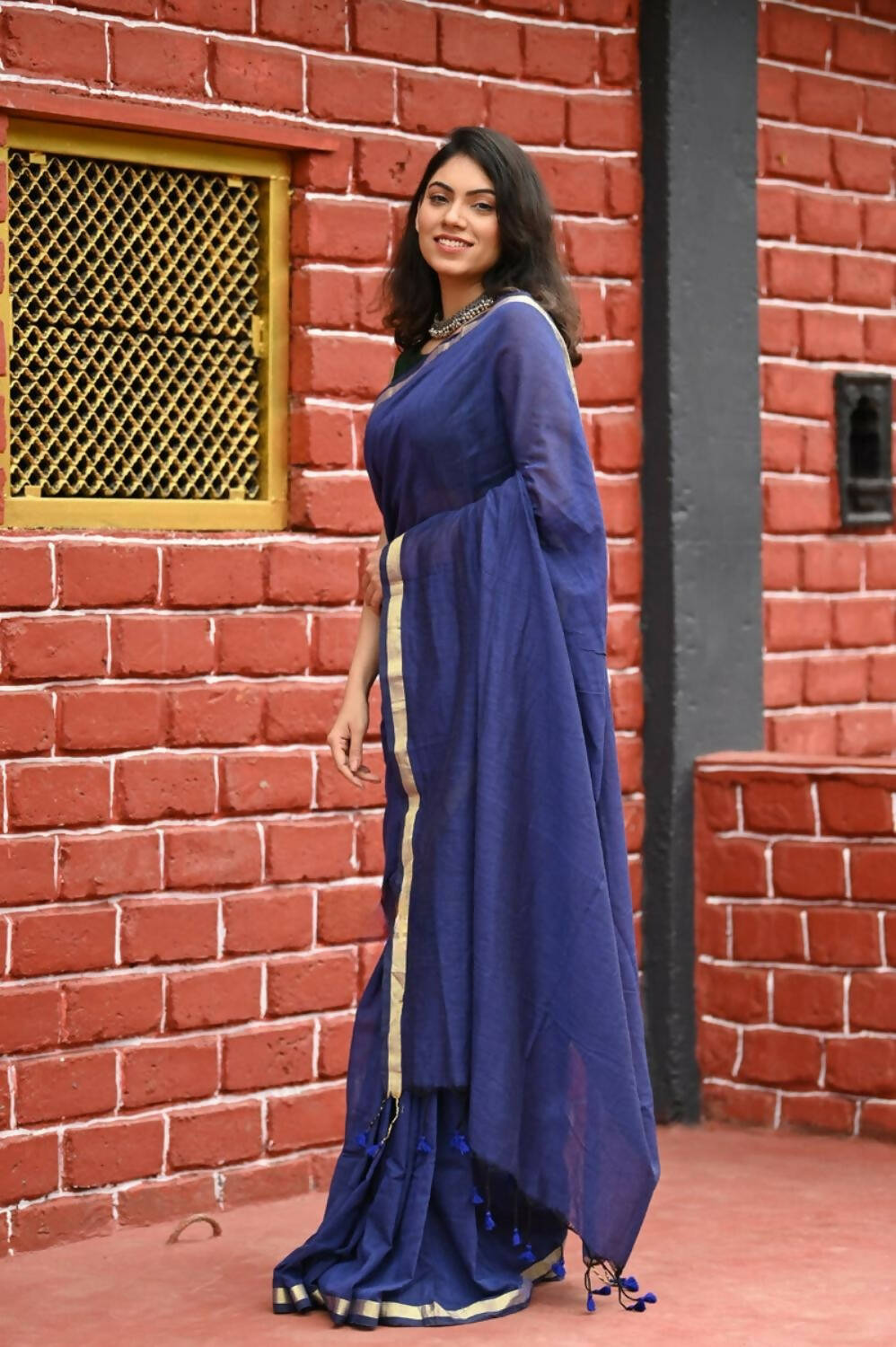 Very Much Indian Pure Cotton Handloom Saree With Intricate Borders - Violet - Grab2buy