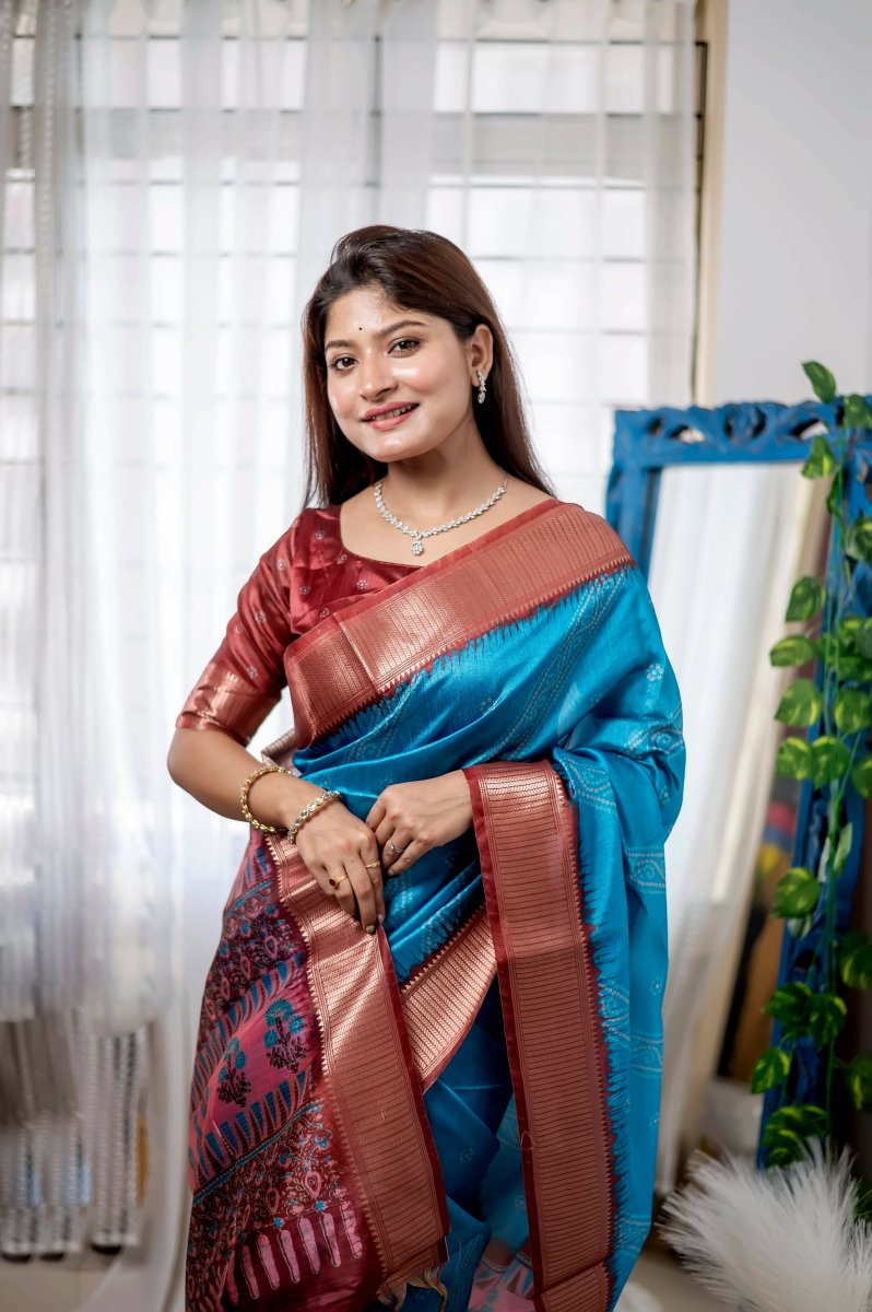 Aastha Fashion Turquoise Woven Soft Silk Saree with Blouse - Grab2buy