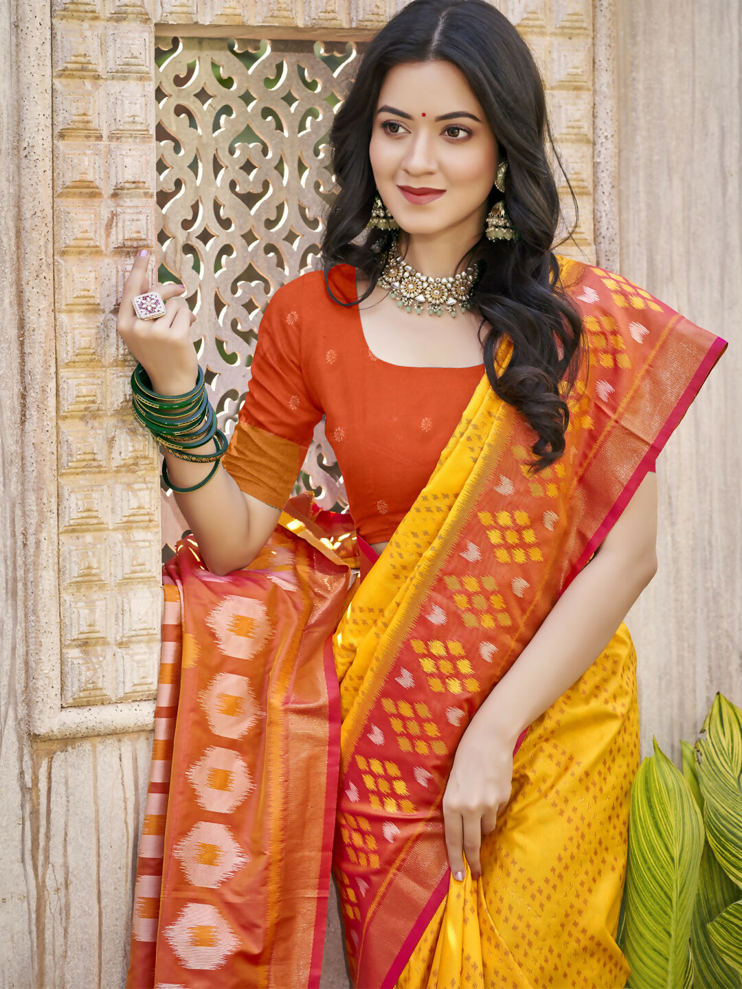 Shree Shyam Fashion Pochampalli Silk Yellow Saree