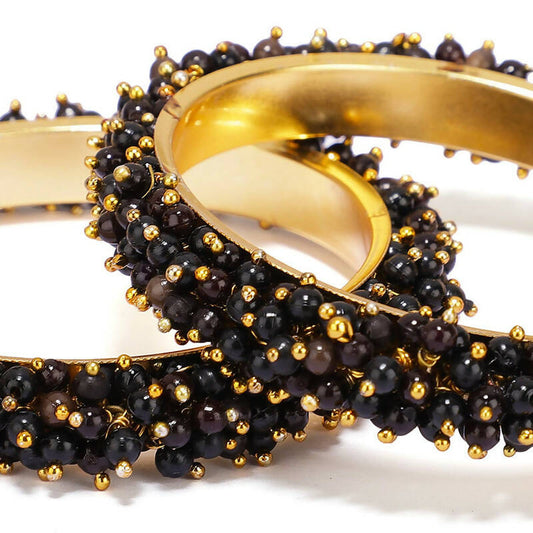 Mominos Fashion Joharkamal Gold-Plated Black Beads Work Bangles - Grab2buy