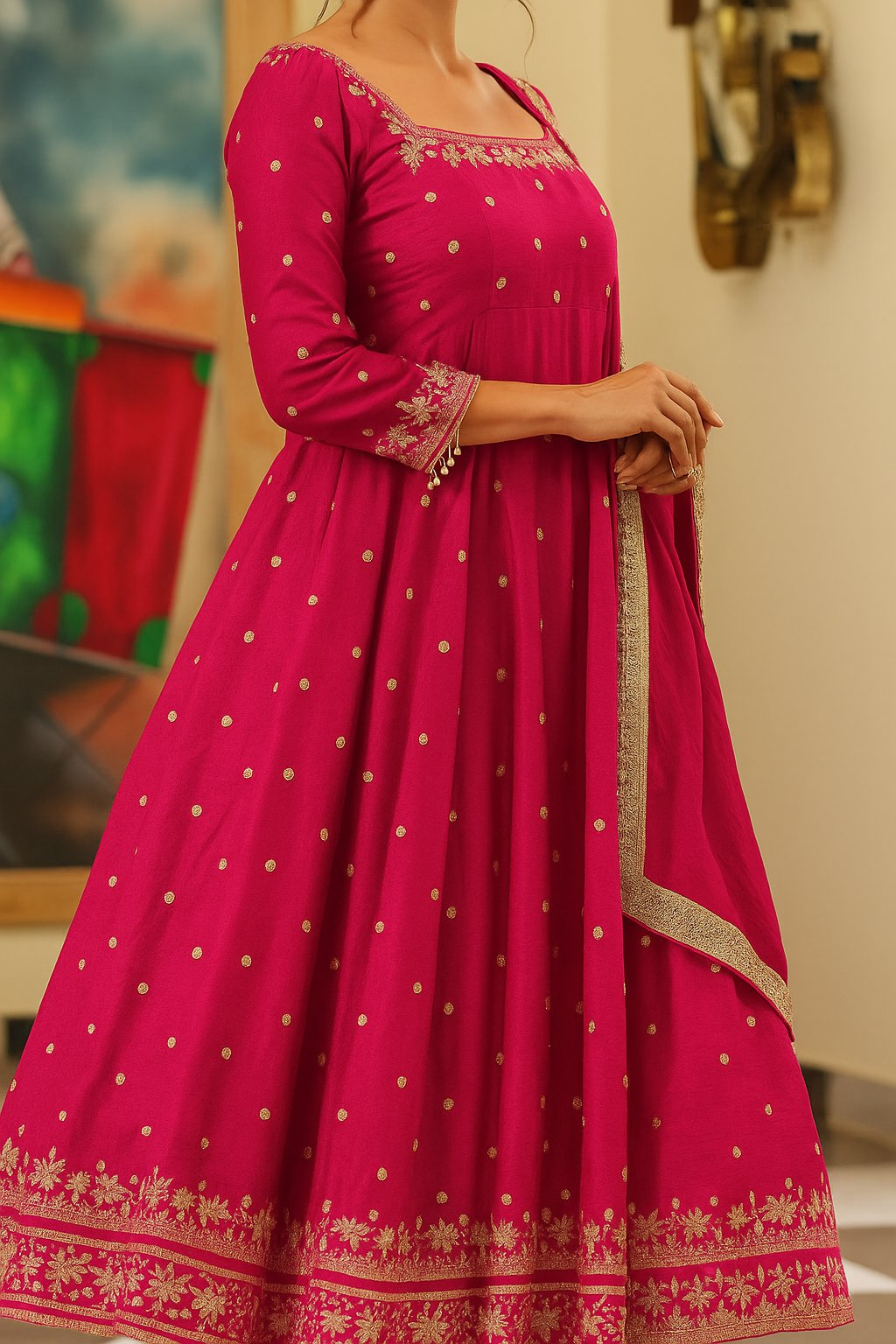 Yash Enterprise Rani Pink Silk Embroidery Party Wear Suit Set  Grab2Buy Yash Enterprise Grab2Buy