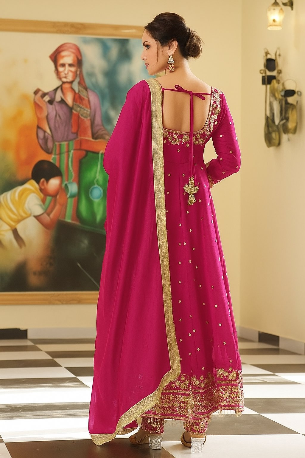 Yash Enterprise Rani Pink Silk Embroidery Party Wear Suit Set  Grab2Buy Yash Enterprise Grab2Buy