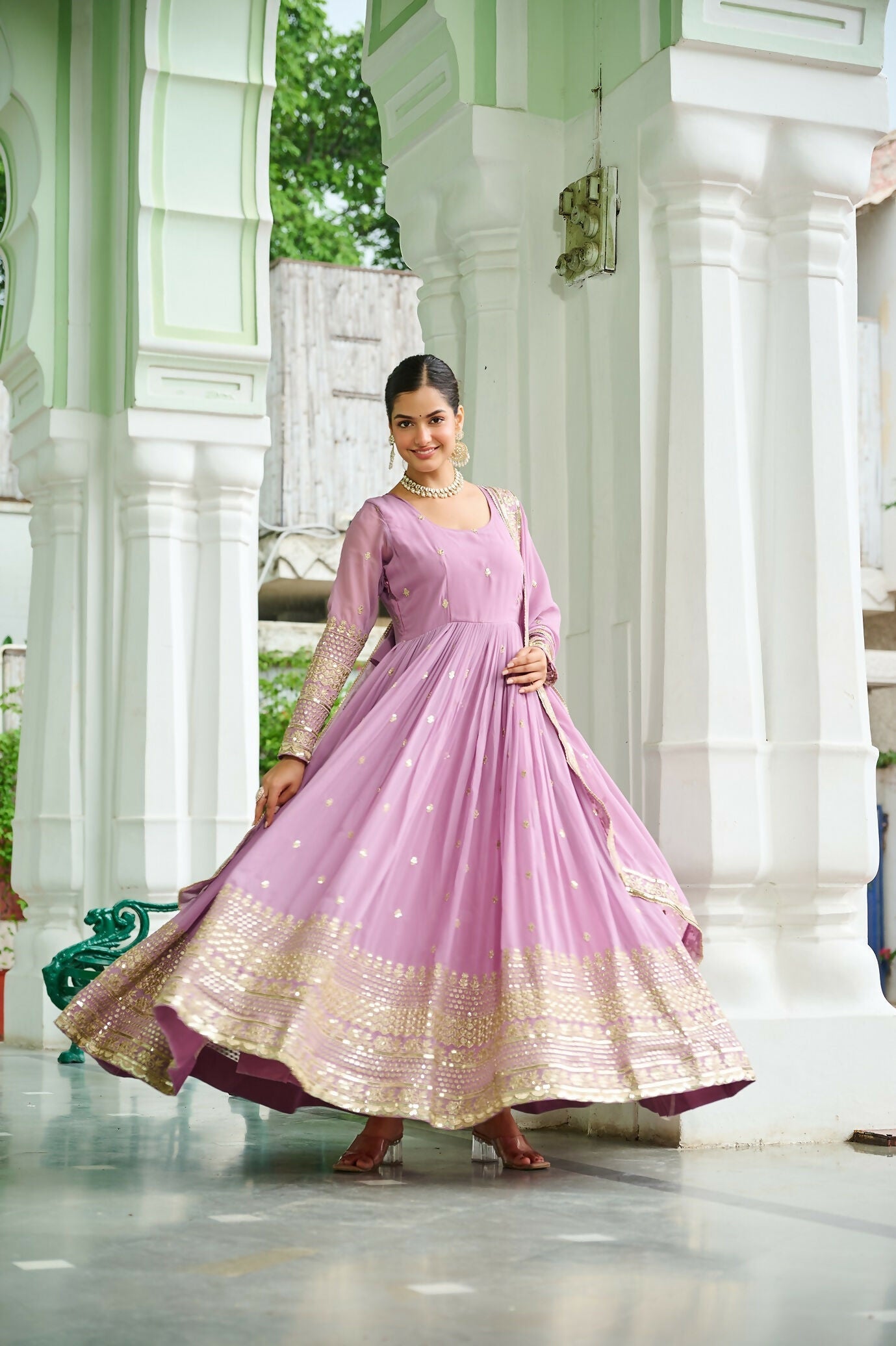 Joban Fashion Pink Georgette Sequence Embroidery Work Kurta Set