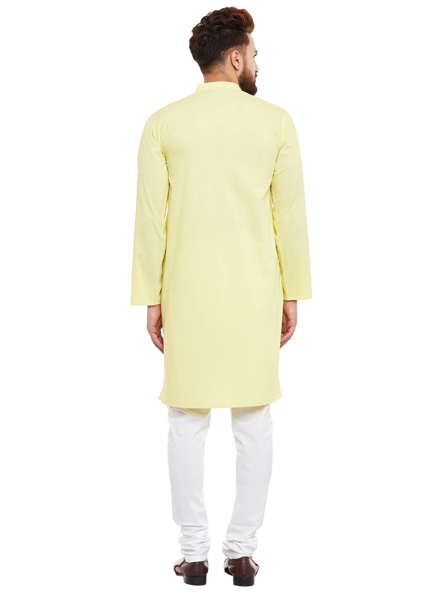 Even Apparels Yellow Pure Cotton Men's Kurta With Band Collar 